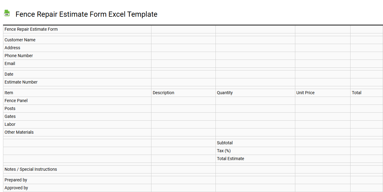Fence repair estimate form Excel template