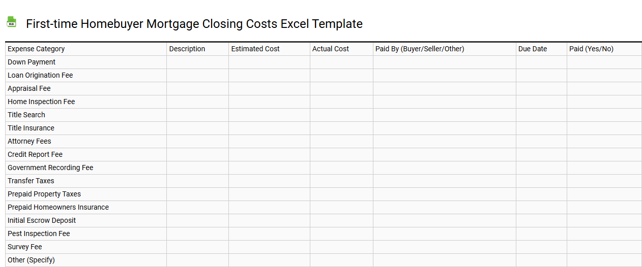 First-time homebuyer mortgage closing costs Excel template