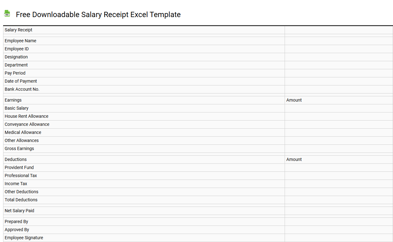 Free downloadable salary receipt Excel template