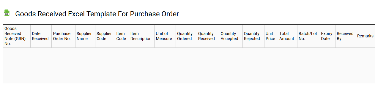 Goods received Excel template for purchase order