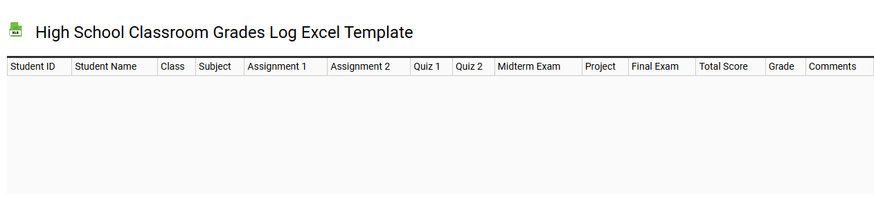 High school classroom grades log Excel template