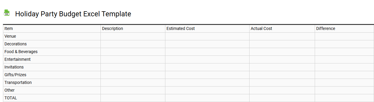 Holiday party budget Excel template