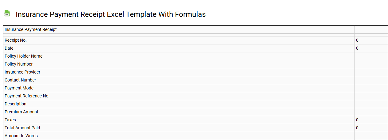 Insurance payment receipt Excel template with formulas
