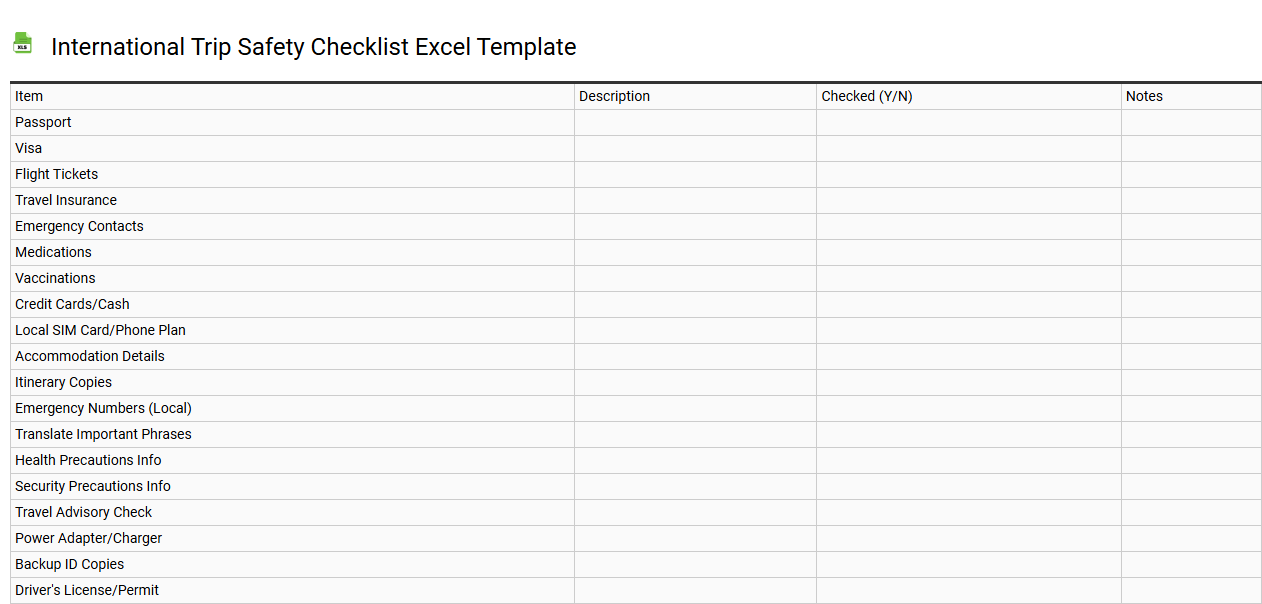 International trip safety checklist Excel template