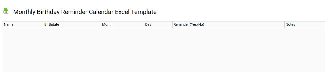 Monthly birthday reminder calendar Excel template