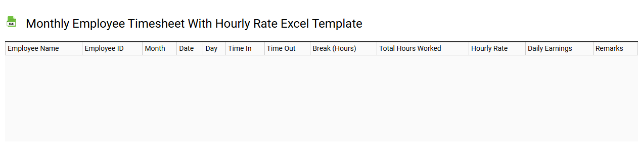 Monthly employee timesheet with hourly rate Excel template