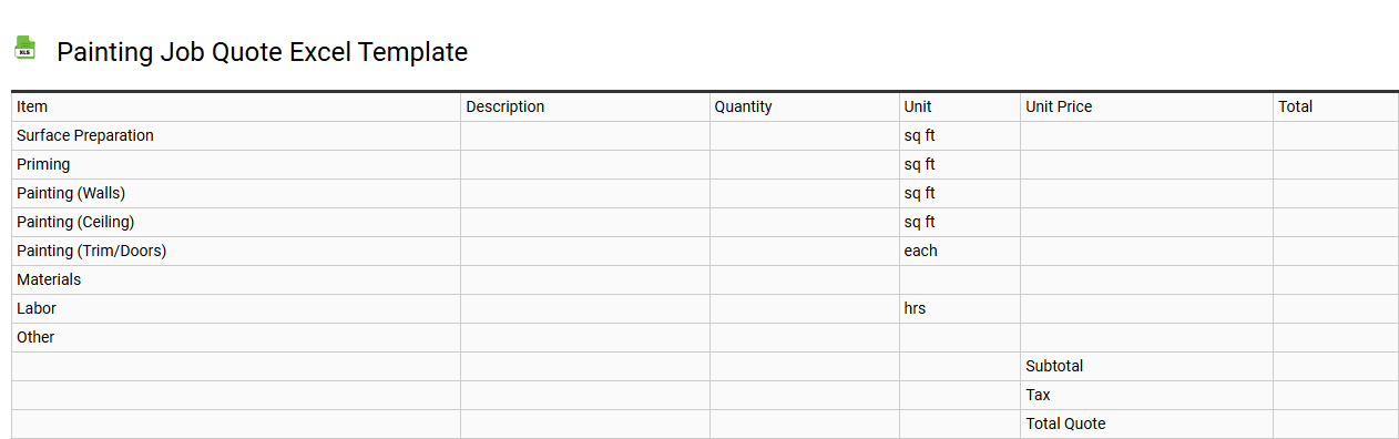 Painting job quote Excel template