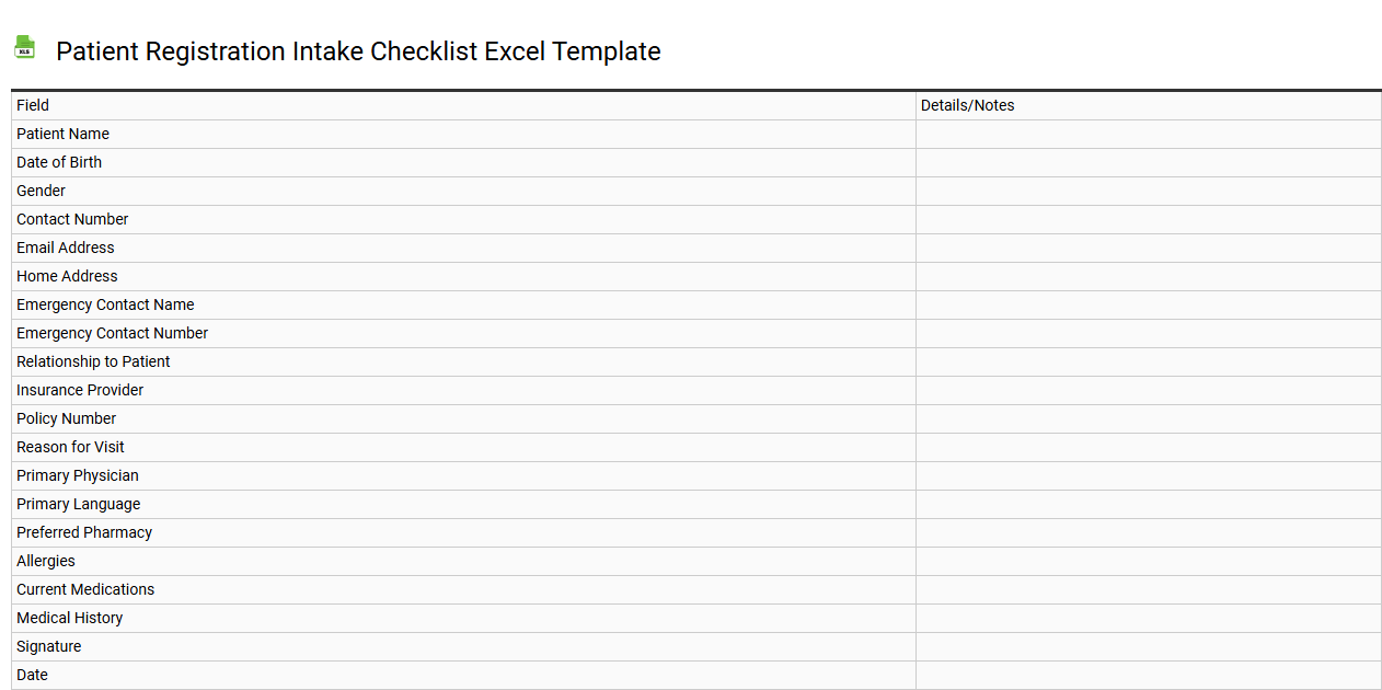 Patient registration intake checklist Excel template