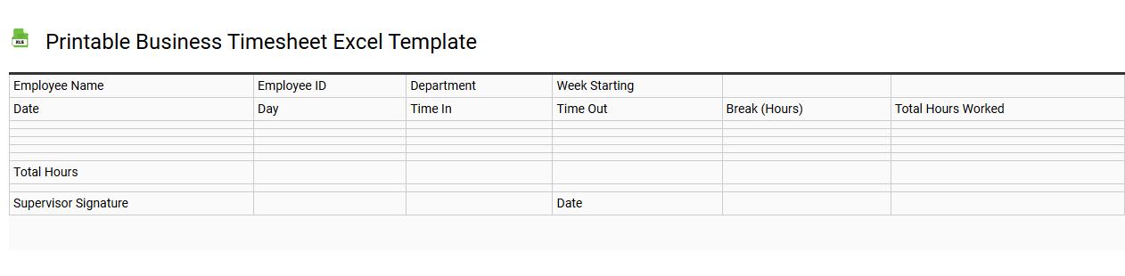 Printable business timesheet Excel template