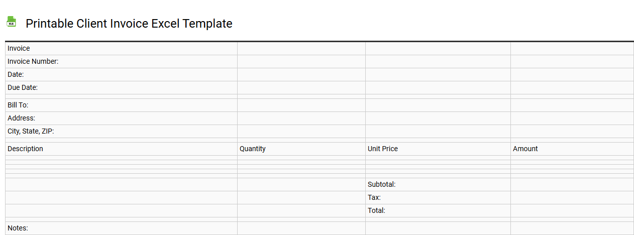 Printable client invoice Excel template