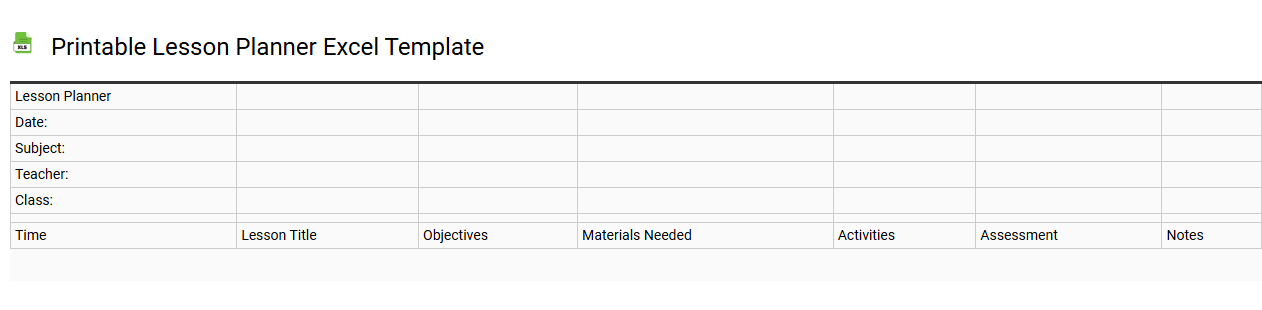Printable lesson planner Excel template
