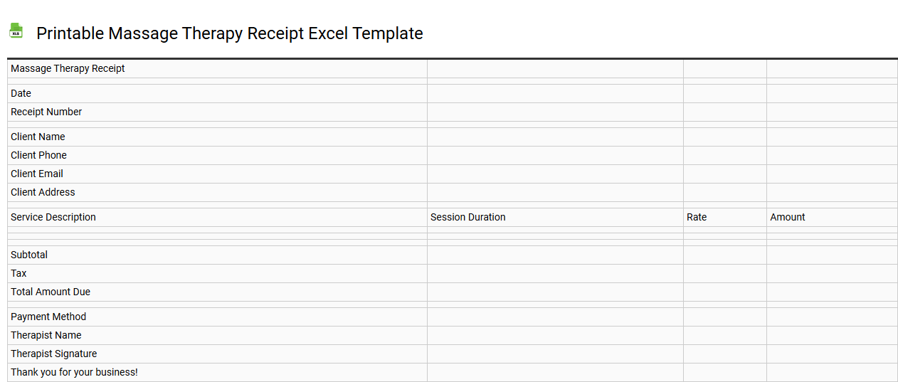 Printable massage therapy receipt Excel template