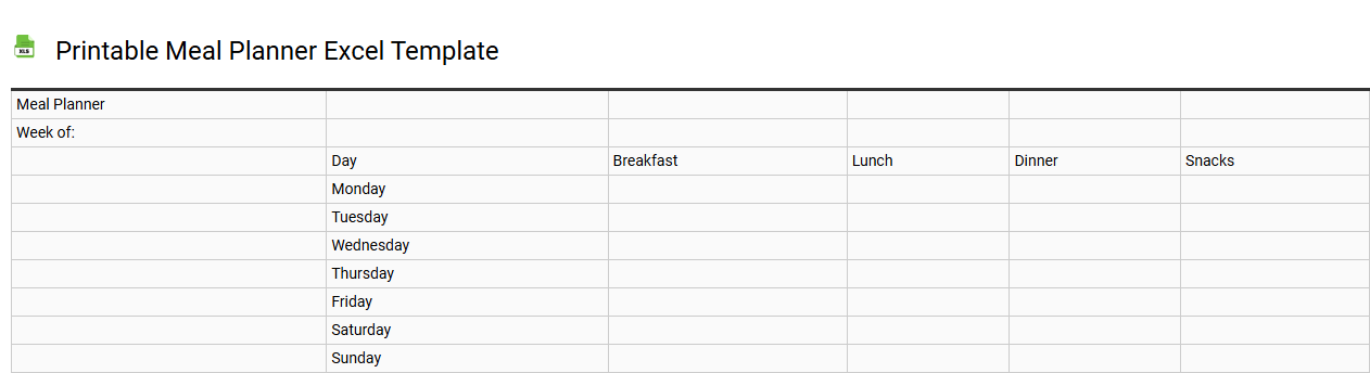 Printable meal planner Excel template