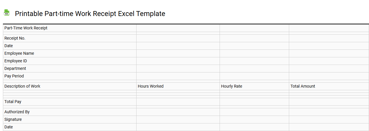 Printable part-time work receipt Excel template