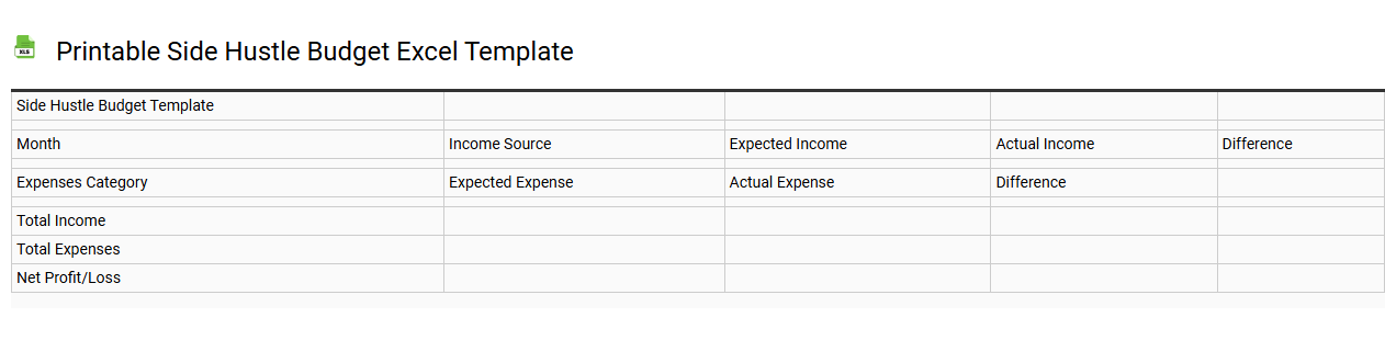 Printable side hustle budget Excel template
