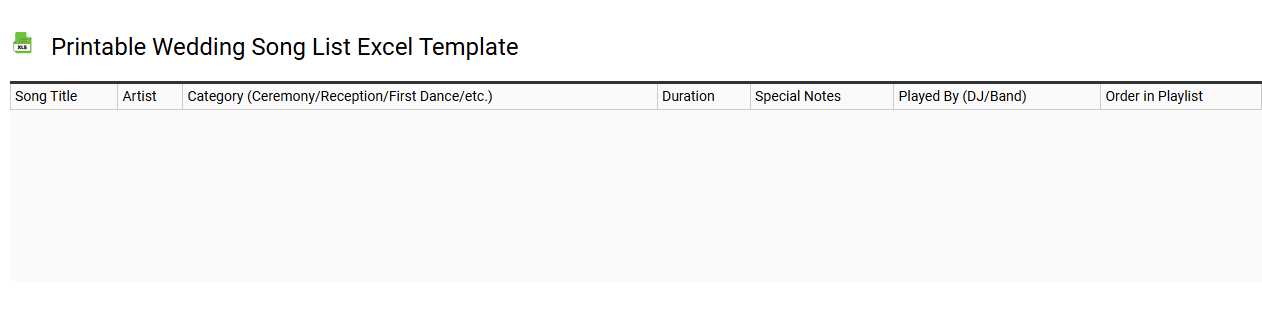Printable wedding song list Excel template