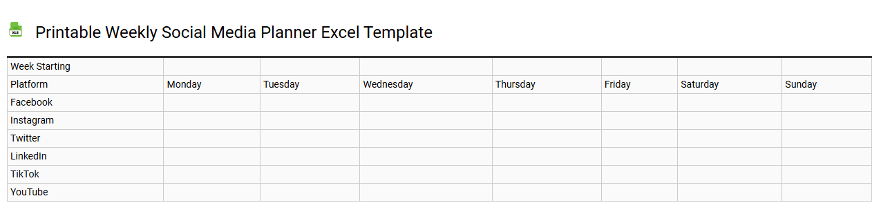 Printable weekly social media planner Excel template