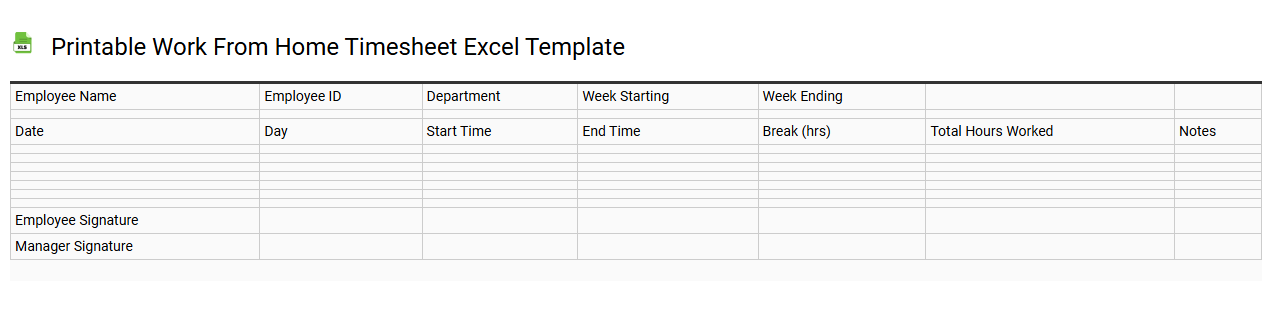Printable work from home timesheet Excel template
