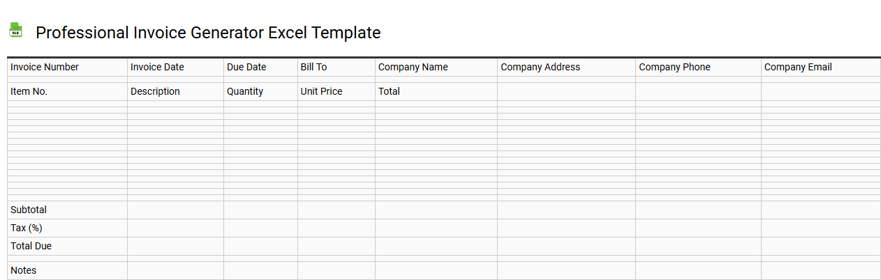 Professional invoice generator Excel template