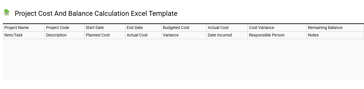 Project cost and balance calculation Excel template