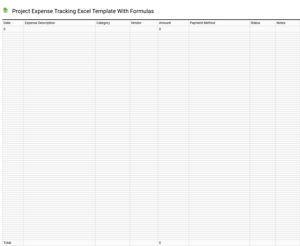 Project expense tracking Excel template with formulas