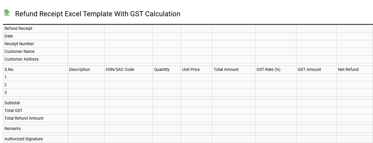 Refund receipt Excel template with GST calculation