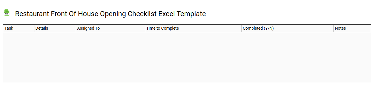 Restaurant front of house opening checklist Excel template