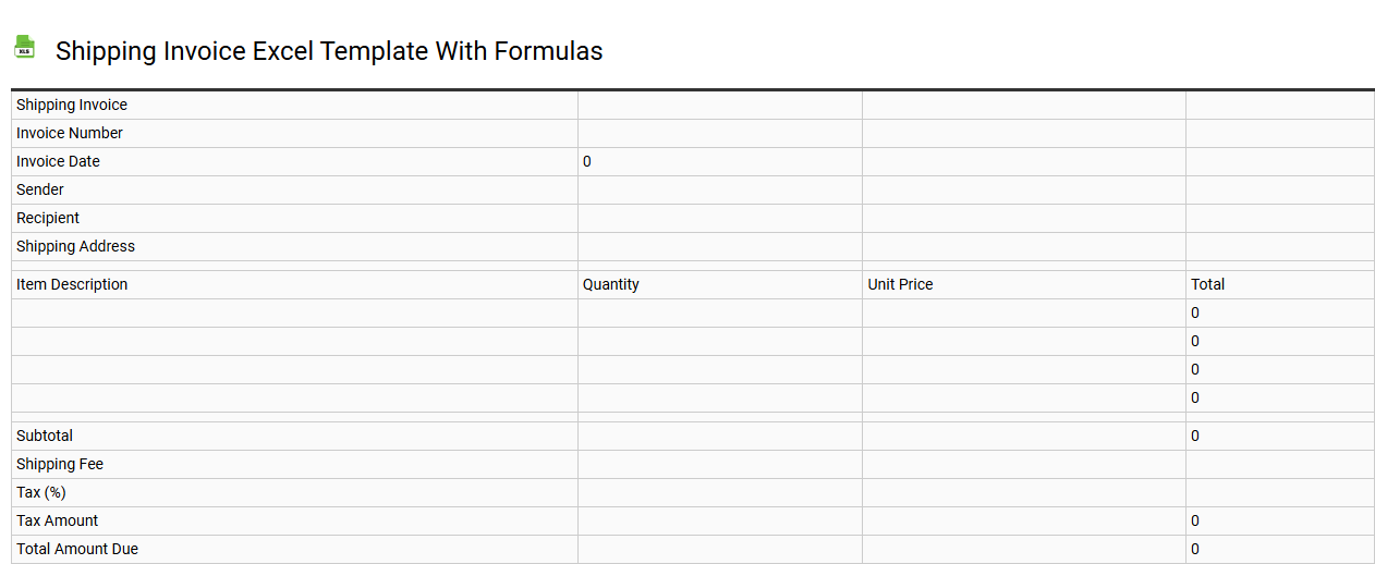 Shipping invoice Excel template with formulas