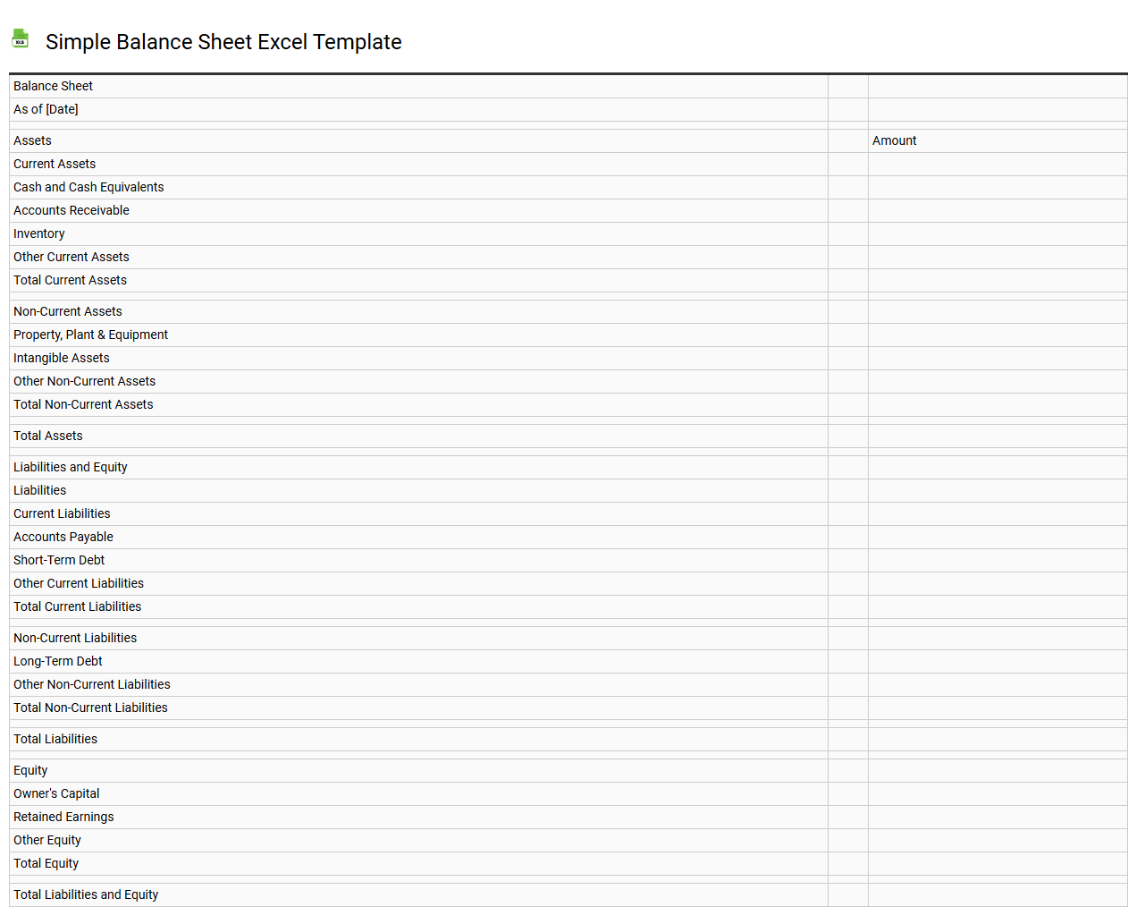 Simple balance sheet Excel template