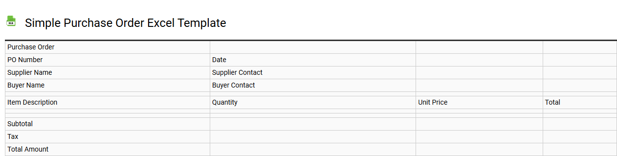 Simple purchase order Excel template