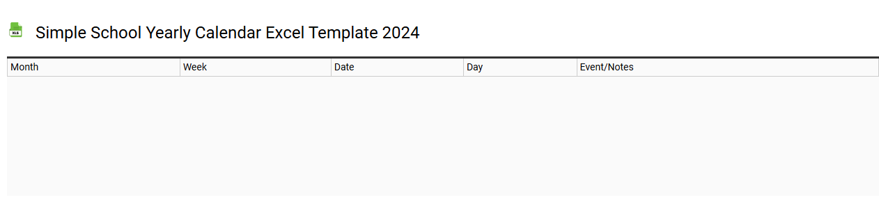 Simple school yearly calendar Excel template 2024