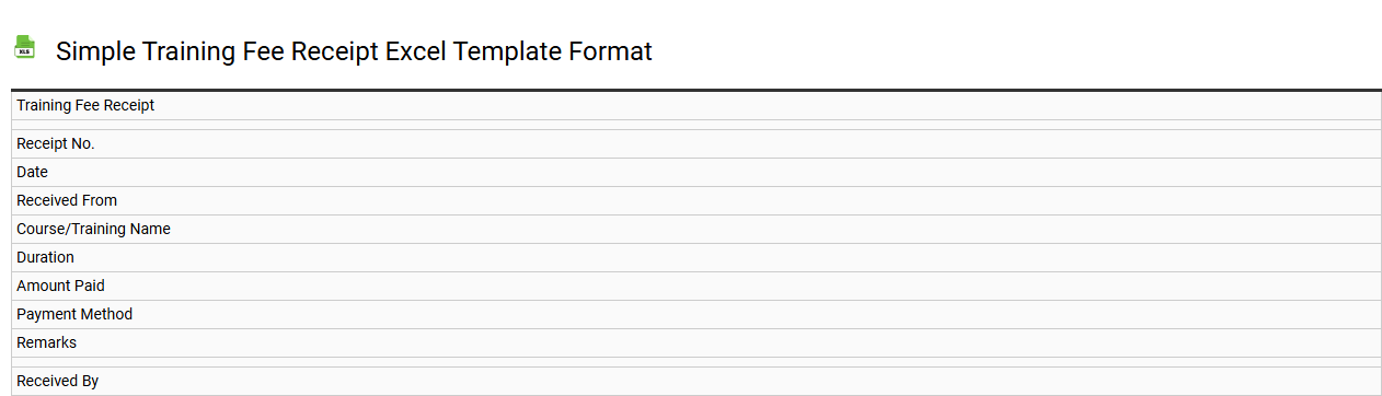 Simple training fee receipt Excel template format