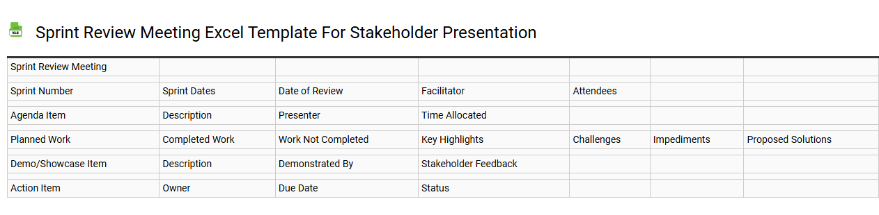 Sprint review meeting Excel template for stakeholder presentation