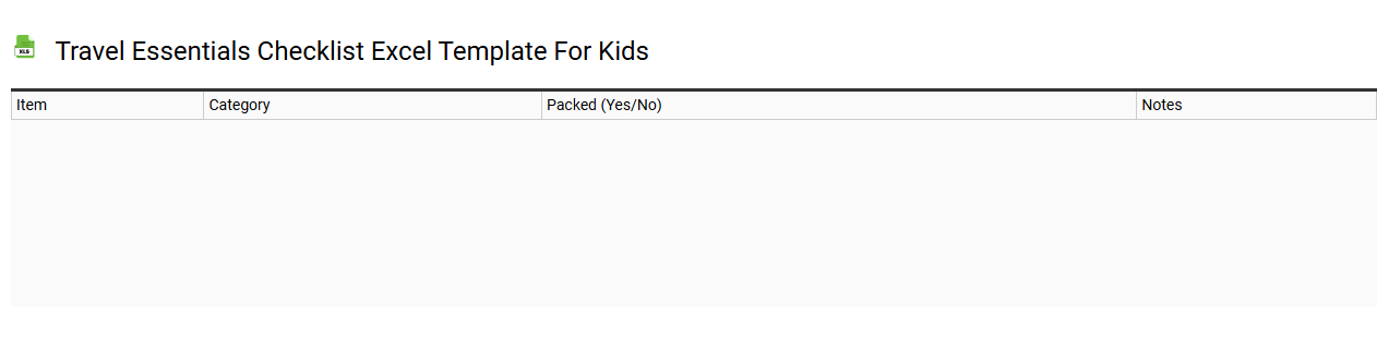 Travel essentials checklist Excel template for kids