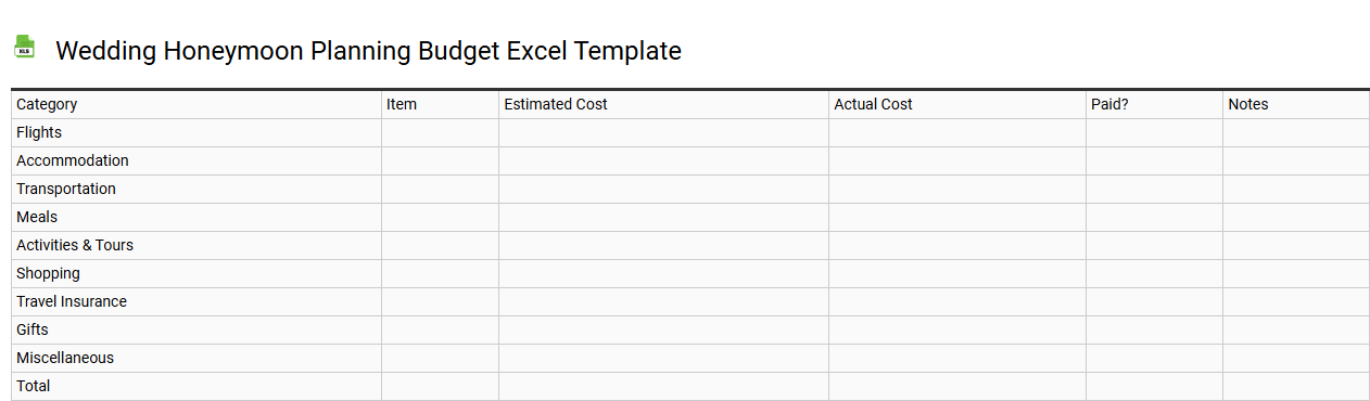 Wedding honeymoon planning budget Excel template