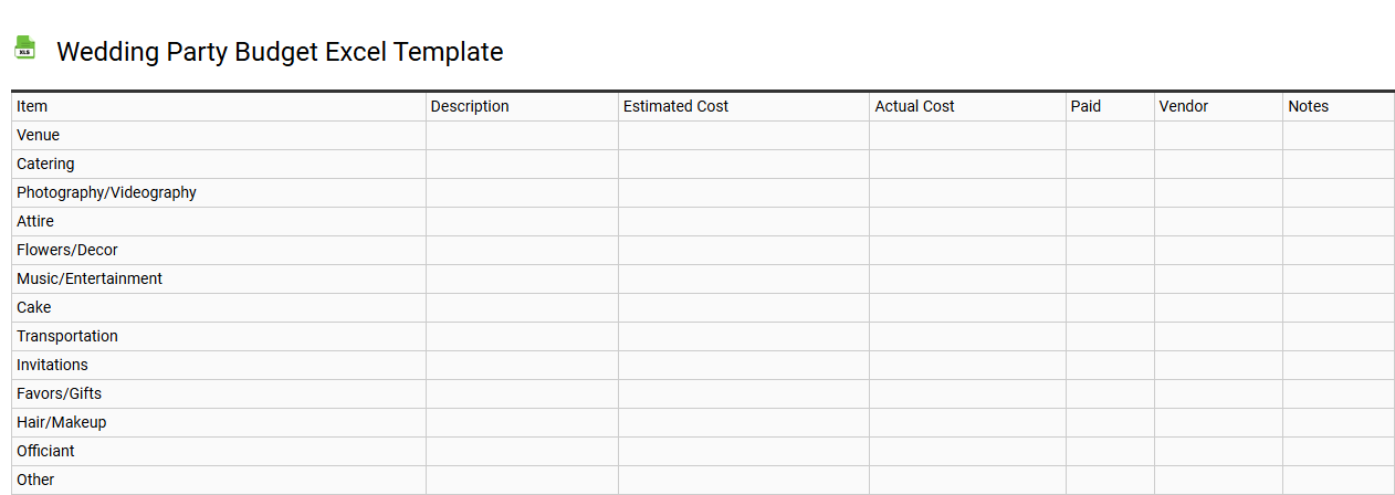 Wedding party budget Excel template