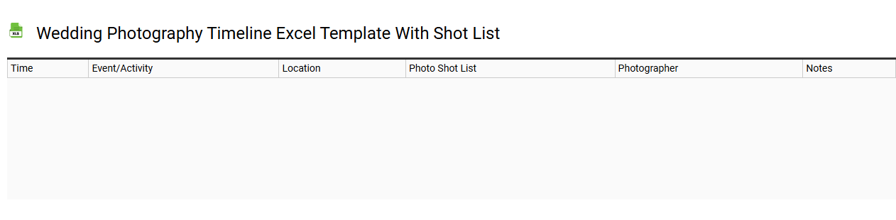 Wedding photography timeline Excel template with shot list