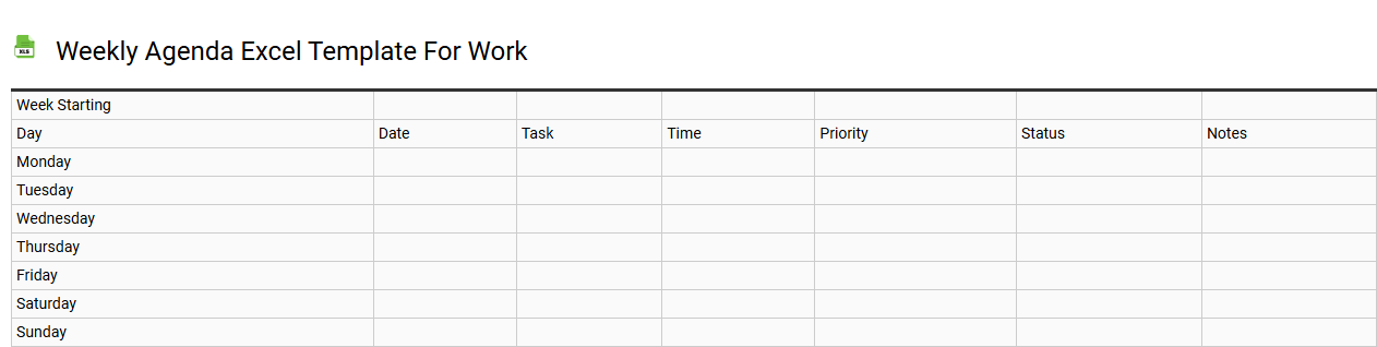 Weekly agenda Excel template for work