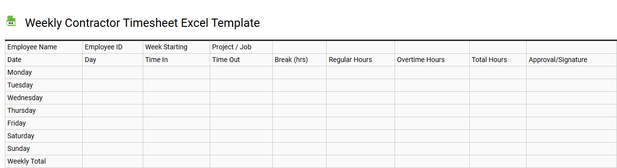 Weekly contractor timesheet Excel template
