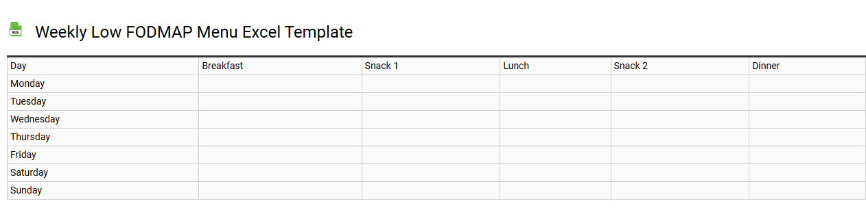 Weekly Low FODMAP menu Excel template