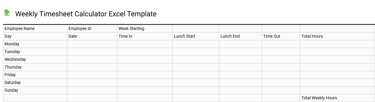 Weekly timesheet calculator Excel template