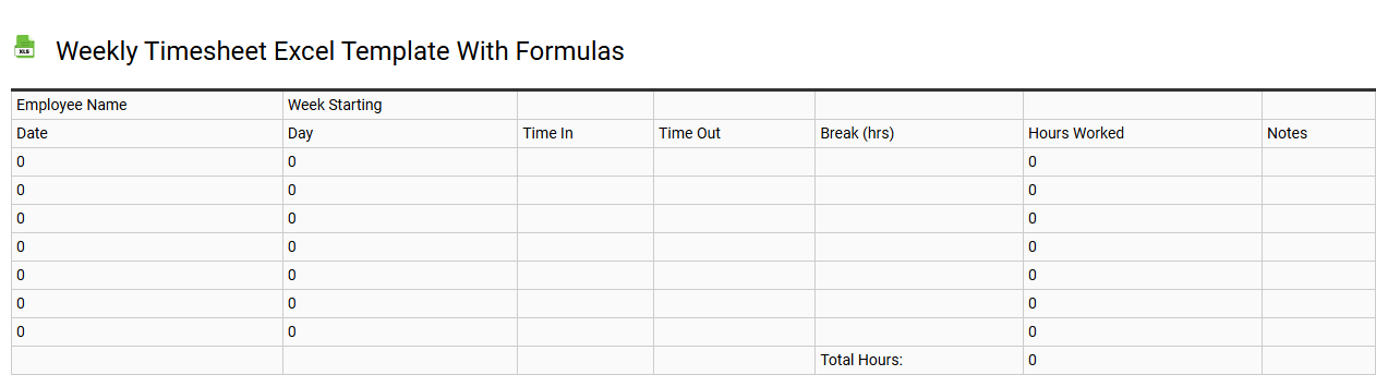 Weekly timesheet Excel template with formulas