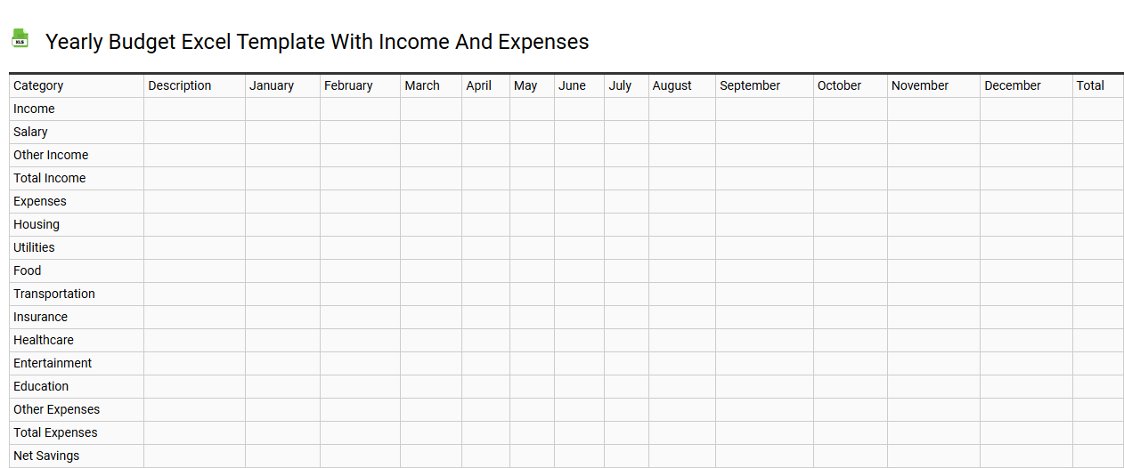 Yearly budget Excel template with income and expenses