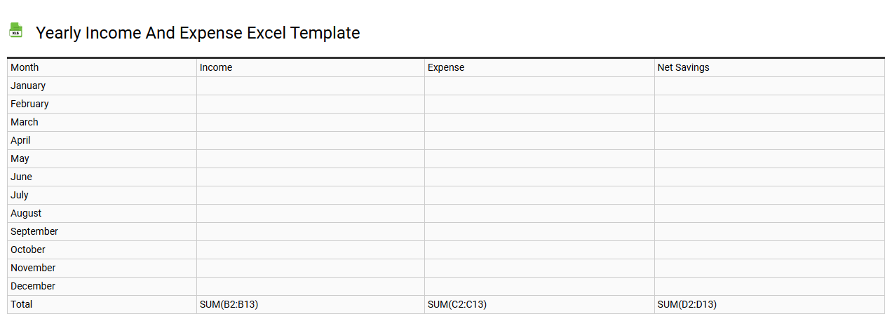 Yearly income and expense Excel template
