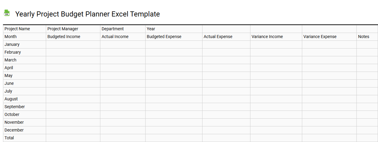 Yearly project budget planner Excel template