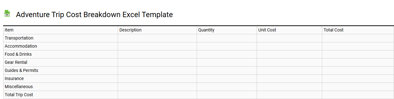 Adventure trip cost breakdown Excel template