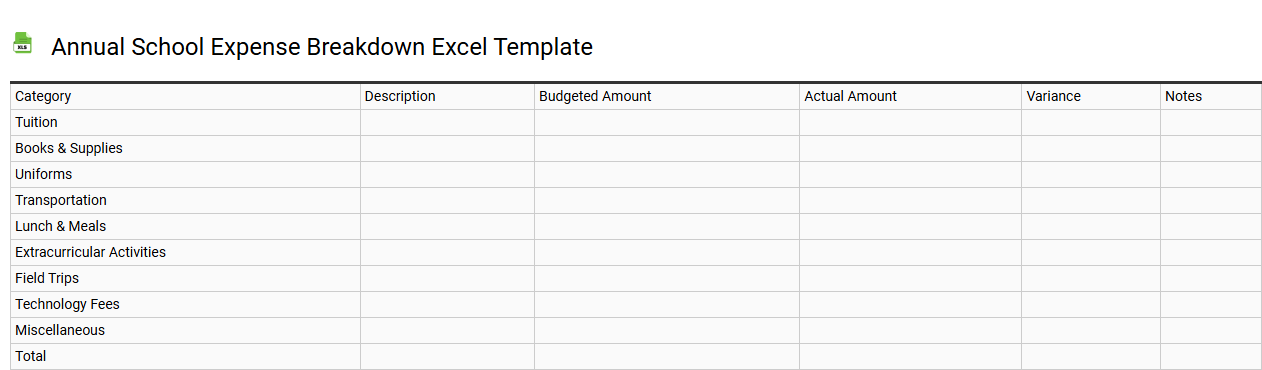 Annual school expense breakdown Excel template