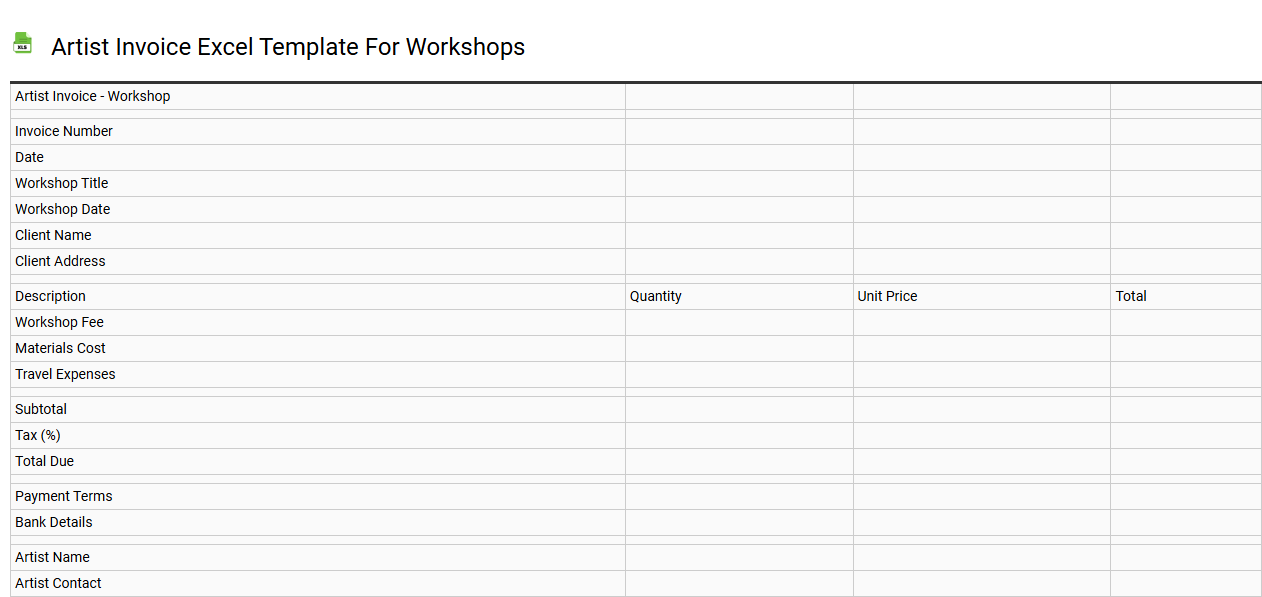 Artist invoice Excel template for workshops