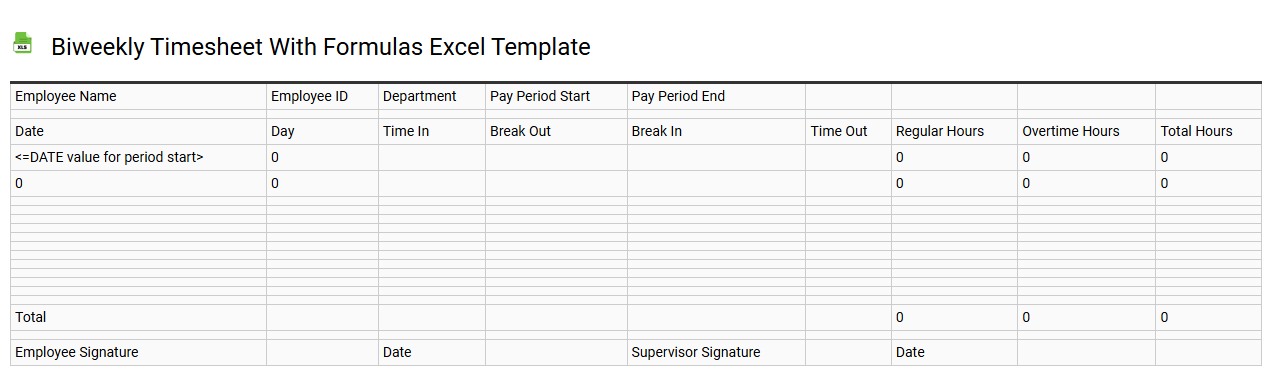 Biweekly timesheet with formulas Excel template