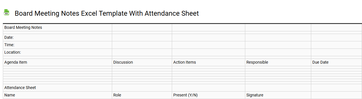 Board meeting notes Excel template with attendance sheet